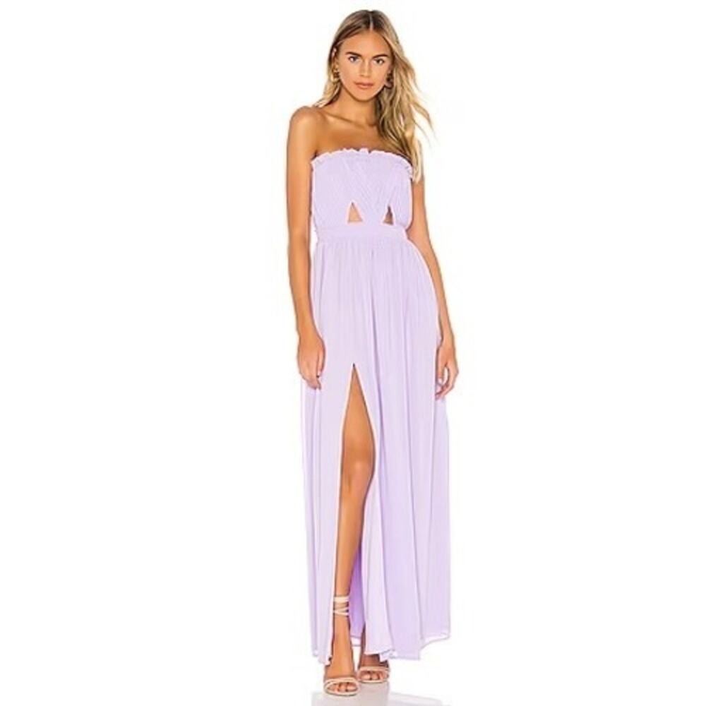 MAJORELLE Lavender Purple Strapless Pleated Cutout Maxi Dress High Slit S